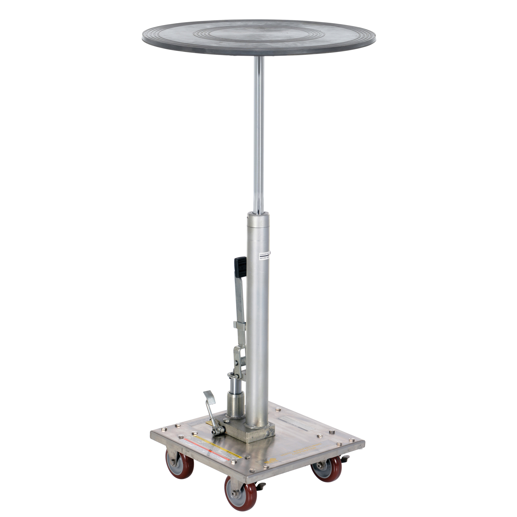 Vestil Hydraulic Post Table — 24in. Round Top, Adjustable Height, 200-Lb. Capacity, Stainless Steel, Silver, Model# HT-02-24R-PSS